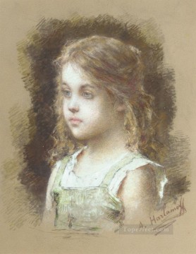  verde Pintura - Chica joven con una túnica verde retrato de niña Alexei Harlamov